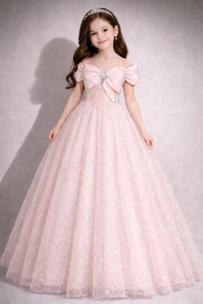 FKB FOR KIDS BABY Kız Çocuk Simli Fiyonk Detaylı Tasarım Elbise