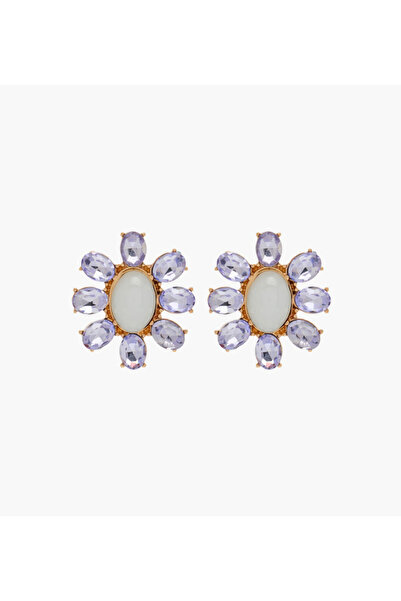 Lifestyle Gold Tone Floral Stone Embellished Stud Earrings with Pushback Closure