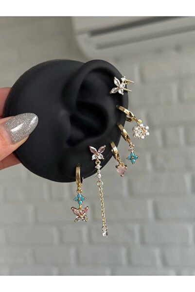 h&b design jewel Pembe Kelebekli 6 Lı Küpe Seti