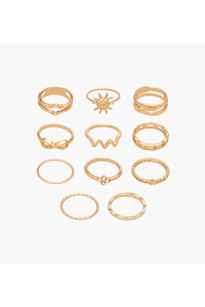 Lifestyle مجموعة من 11 خاتمًا ذهبي اللون متنوعًا