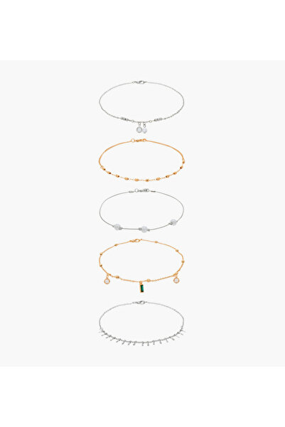Lifestyle Pack of 5 Metallic Embellished Anklet