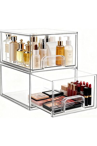 Pomefar 2 Pack Stackable Storage Drawers, Acrylic Bathroom Makeup Organizer, ...