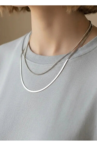 BİJU YILMAZ Steel silver 2-piece chain italian necklace - 25-clkk270