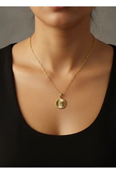 BİJU YILMAZ Steel gold medal c letter necklace - 25-clkk212