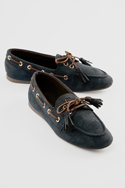 Mubiano Loafer de damă din piele întoarsă, cu șireturi și detaliu cu ciucuri,...