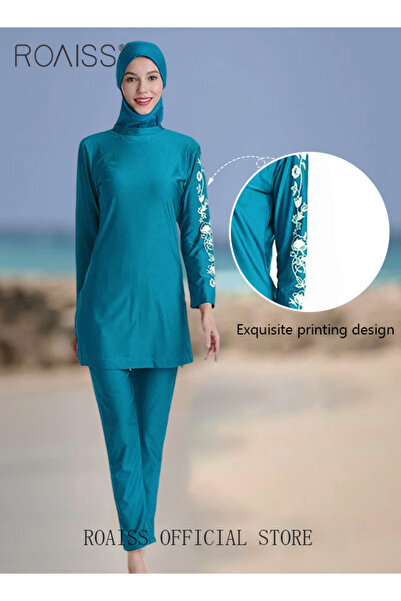 ROAISS طقم ملابس سباحة نسائي مكون من 3 قطع، بتصميم محتشم وألوان متداخلة، مناس...