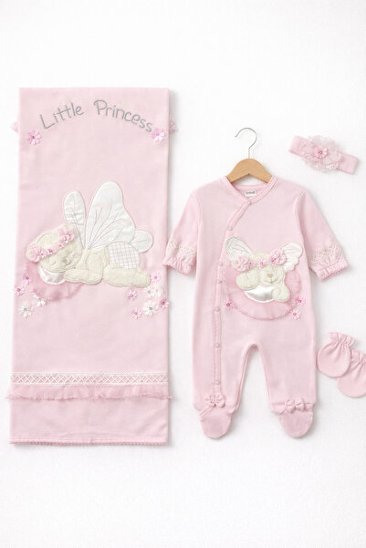 Kardeşler Bebe Baby Girl Little Princess Embroidered 4-Piece Blanket and Romp...