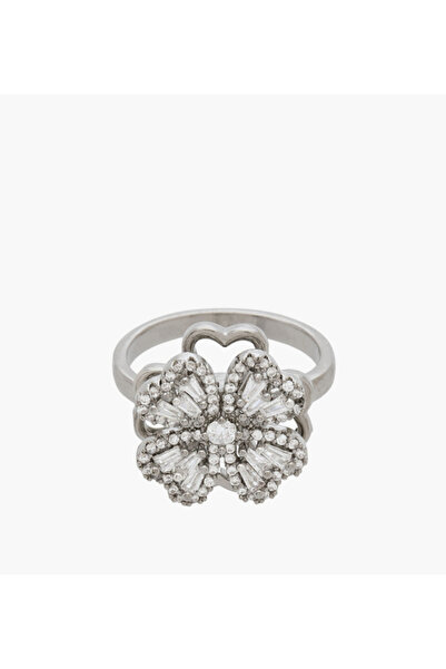 Lifestyle خاتم معدني مزين بنقوش زهرية ومرصع بالزركونيا المكعبة