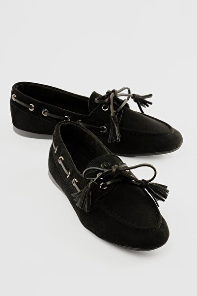 Mubiano Loafer de damă din piele întoarsă, cu șireturi și detaliu cu ciucuri,...