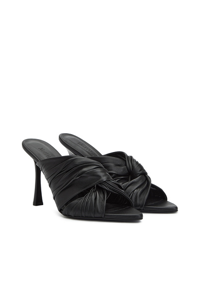 Network Siyah Düğüm Detaylı Kadın Deri Terlik