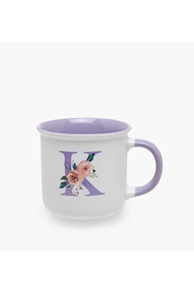 Lifestyle كوب من الخزف العظمي بطبعة زهور مع الحرف الأول K - 355 مل