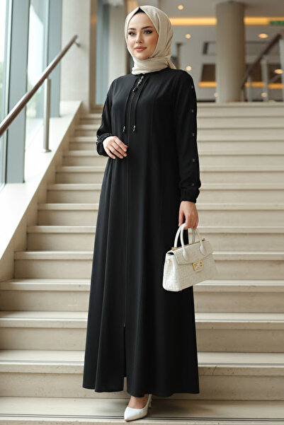 N.S NEVA STYLE Ferace negru cu fermoar, stil hijab 45320S