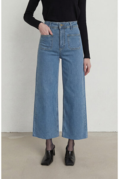 Fatma Atasoy Cepli Culotte Koyu Mavi Denim Pantolon