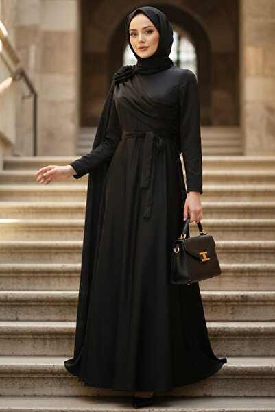 N.S NEVA STYLE Black Hijab Evening Dress with Cape Detail 57915S