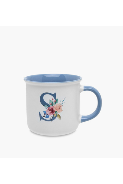 Lifestyle Floral Print Bone China Mug with Initial S - 355 ml