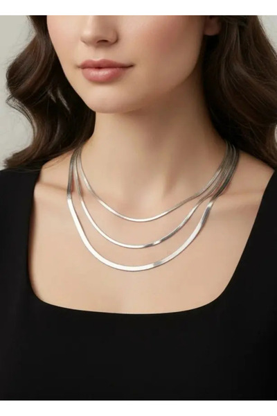 BİJU YILMAZ Steel Silver 3-Piece Italian Necklace 3mm - 25-Clkk266