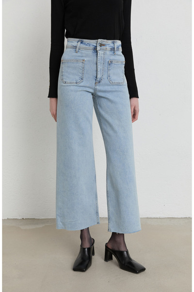 Fatma Atasoy Cepli Culotte Açık Mavi Denim Pantolon