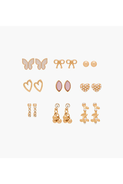 Lifestyle Pack of 9 Metal Assorted Earrings with Pushback Closure