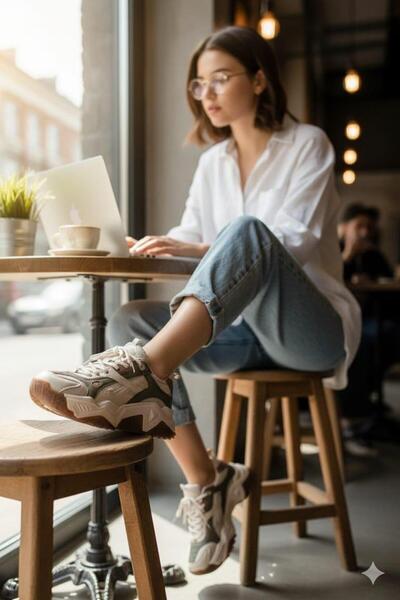 MY DERİ حذاء رياضي نسائي من روتوي برباط ونعل سميك 4127