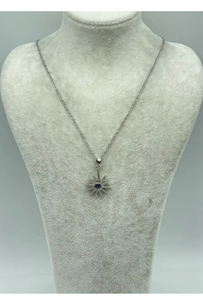 BİJU YILMAZ Steel silver single stone detail necklace - 25-ctr228