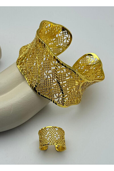 BİJU YILMAZ Vip 22K Altın Kaplama Yüzük Kelepçe Set - 2622klp08