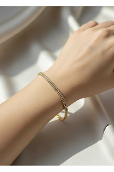 BİJU YILMAZ سوار مائي صغير مستدير من الذهب الصلب جنبًا إلى جنب مع الأحجار - 2...