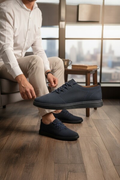 enoch حذاء رياضي رجالي من إينوخ مصنوع من الجلد الطبيعي ومقطوع بالليزر ومثقوب ...