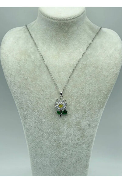 BİJU YILMAZ قلادة الفولاذ الفضية الدوارة بنمط الأقحوان - 25-ctr70