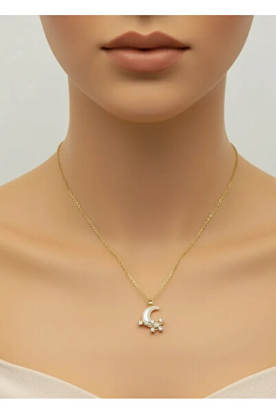 BİJU YILMAZ قلادة القمر الذهبية الفولاذية - 25-ctr89