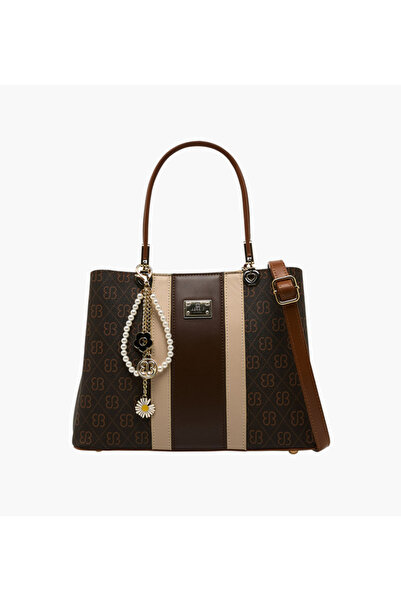 Bessie London Monogram Print Tote Bag with Charm Detail