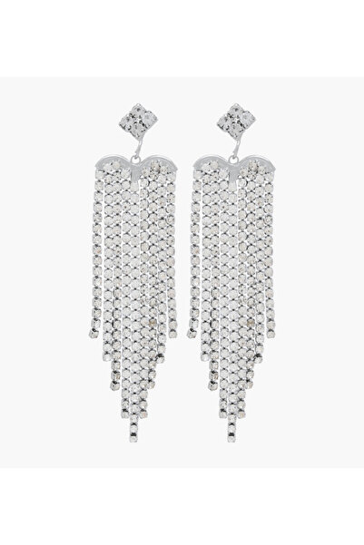 Lifestyle أقراط مزينة بشرابة معدنية مع مشبك خلفي