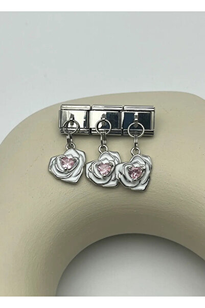 BİJU YILMAZ Steel Silver Pink Stone Dangle Nomi Charm - 25Crm102