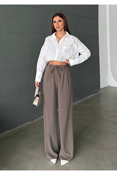 BEJNA Γυναικείο άνετο υφασμάτινο παντελόνι με κορδόνια και φαρδιά μπατζάκια