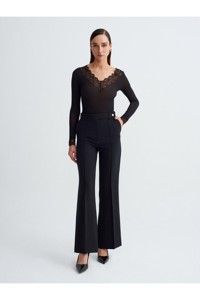 Dilvin 72267 Παντελόνι από ύφασμα με φαρδιά μπατζάκια-Μαύρο