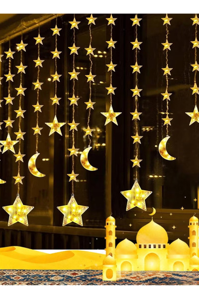 Generic أضواء رمضان، أضواء ستائر النجوم والهلال، 8 أوضاع إضاءة، زينة رمضانية ...