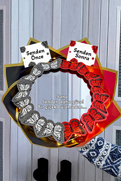 Zemtigo Led Işıklı Aynalı Senden Önce Senden Sonra Siyah Kırmızı Kelebek Buke...