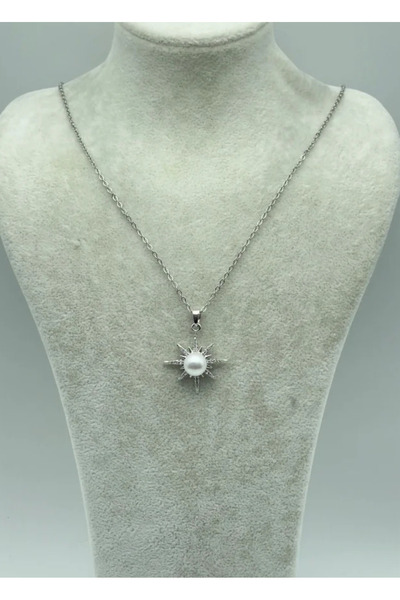 BİJU YILMAZ قلادة فضية من الصلب مع تفاصيل اللؤلؤ - 25-ctr49