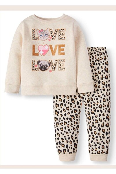VESTIR BIEN Set pentru fete, bej, cu imprimeu Love, cu picior din cauciuc la ...