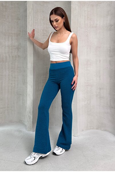 ezber moda Tripe Fabric Crinkled High Bey Tights Full Lycra