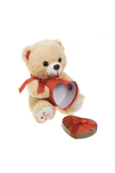 OEM Ursulet de Plus Bej in Cutie Cadou Inima 25cm