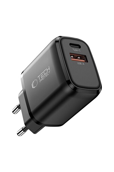 Tech-Protect Încărcător GaN de 45 W, USB-C PD și USB-A QC, porturi duble, des...