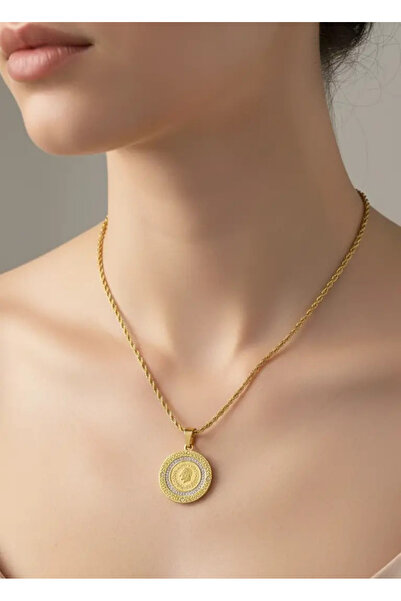BİJU YILMAZ قلادة نصفية من الفولاذ المطلي بالذهب - 25-clkk250