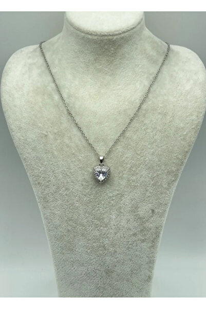 BİJU YILMAZ Steel Silver Stone Heart Necklace - 25-Ctr265
