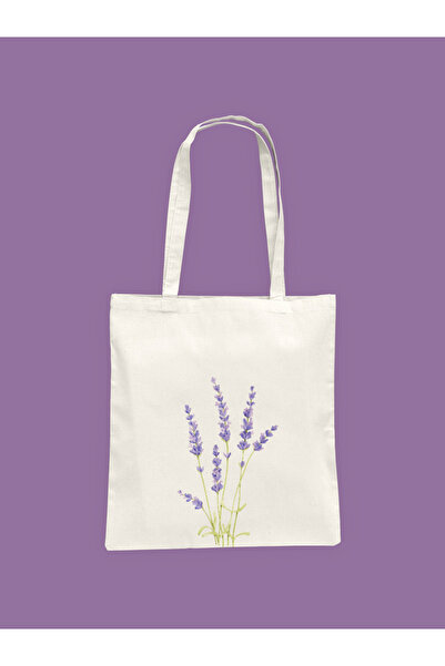 Hayali Şeyler Minimal Lavender Printed Cloth Bag