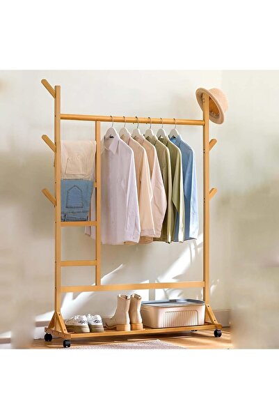 Arabest Bamboo Clothes Rack, 3-in-1 Garment Rack with Storage Shelf for Bedro...