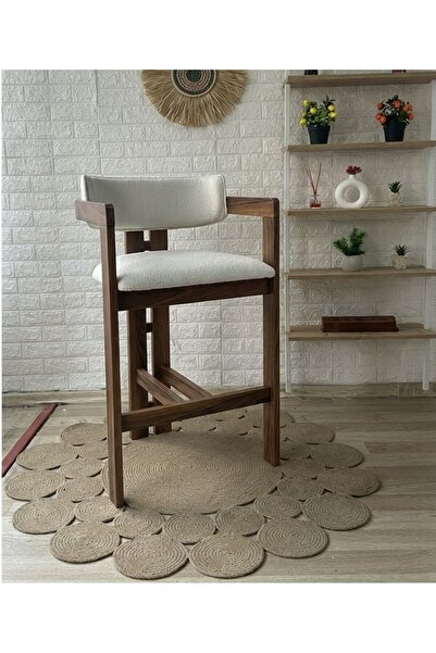 silla Concept T Bar Sandalyesi Teddy Krem Kumaş Bar Sandalyesi Ceviz Ahşap Ad...