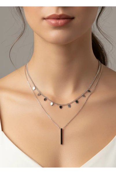 BİJU YILMAZ Steel Silver Double Chain Necklace - 25-Clkk182