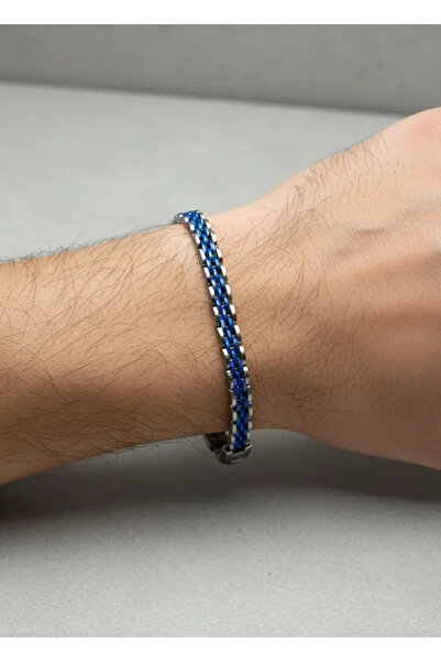 BİJU YILMAZ سوار رولكس رجالي من الفولاذ باللون الفضي مع شريط أزرق - 26blke03