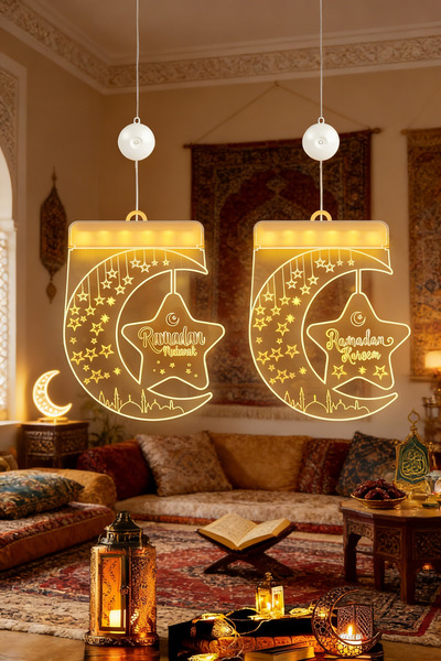 Yoawllty Ramadan Decorations for Home, 2Pcs Window Lights Hanging Moon Lamp B...