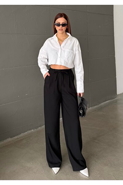 BEJNA Γυναικείο άνετο υφασμάτινο παντελόνι με κορδόνια και φαρδιά μπατζάκια